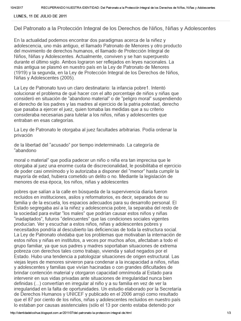 Evolución de la Protección Infantil en Argentina | PDF | Derechos de ...