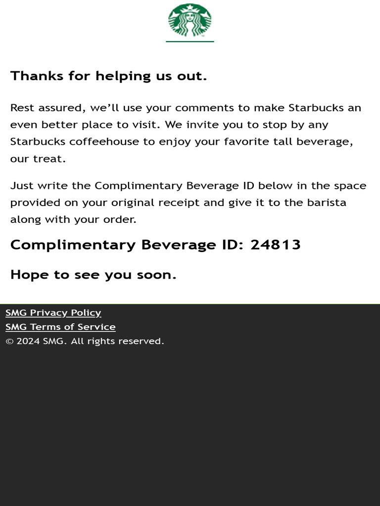 Starbucks Complimentary Beverage Offer | PDF