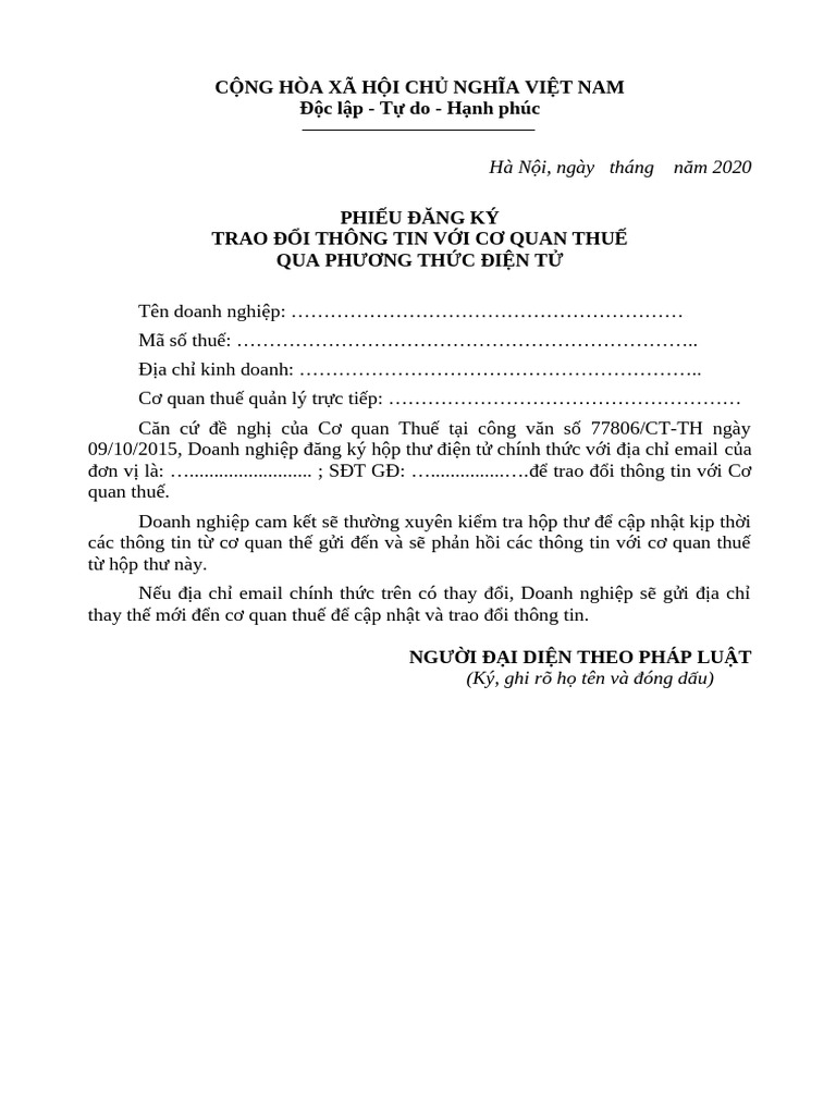 Mau Phieu Trao Doi Thong Tin Voi Co Quan Thue | PDF