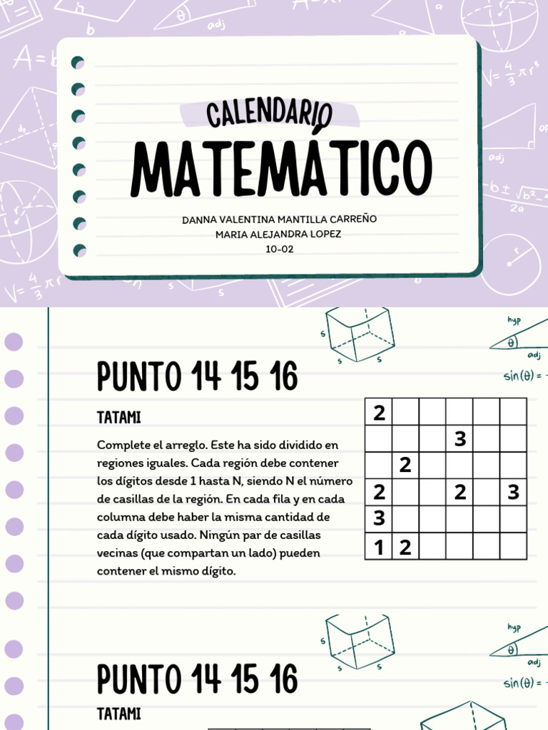 Calendario Matemático Resuelto | PDF