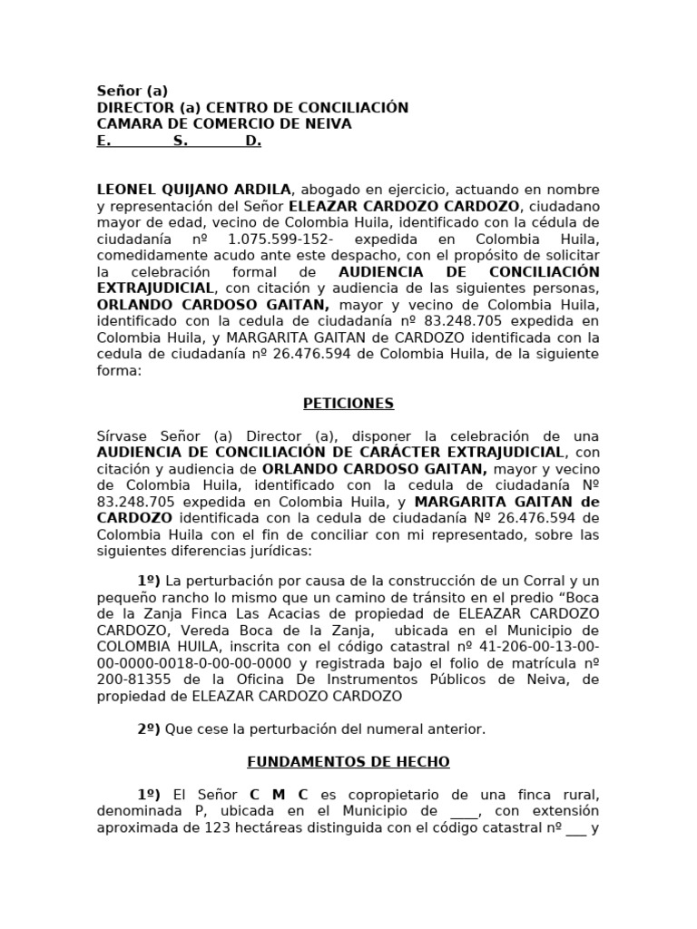 Solicitud de Audiencia de Conciliación | PDF | Justicia | Crimen y ...