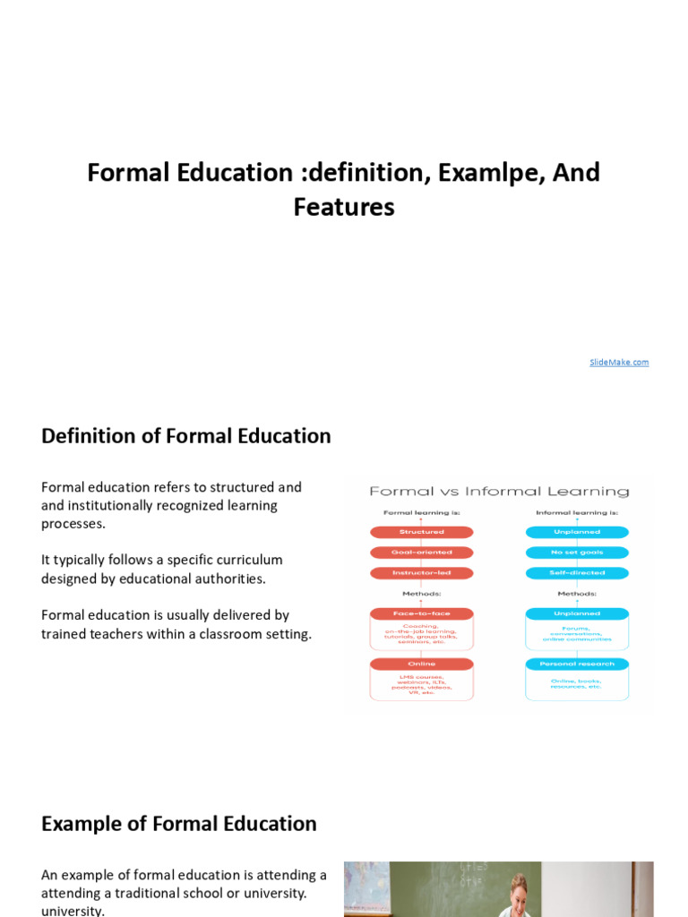 Formal Education - Definition, Examlpe, and Features | PDF