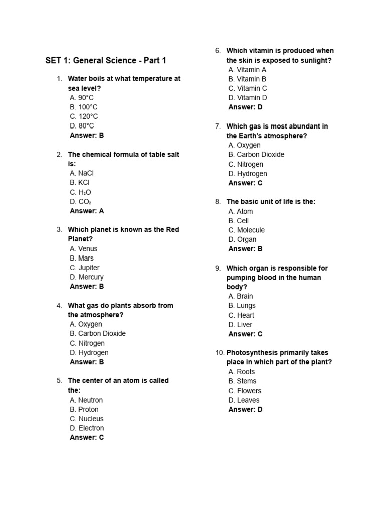 General Science Quiz: Key Concepts | PDF