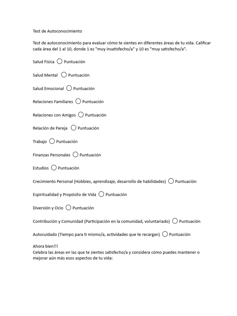 Test de Autoconocimiento Personalizado | PDF