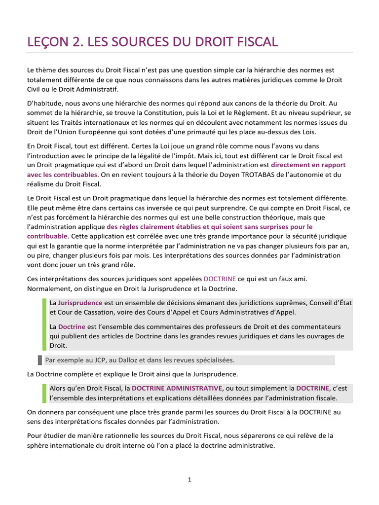 Sources du Droit Fiscal en France | PDF | Impôts | Traité