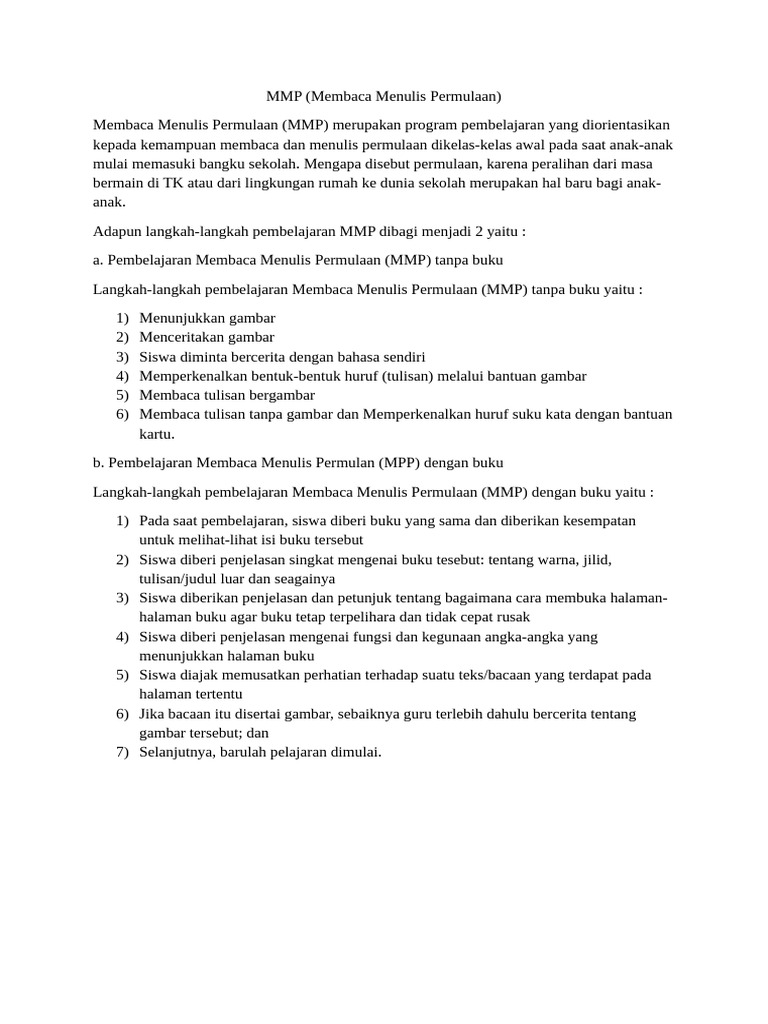 Program MMP untuk Pembelajaran Awal | PDF