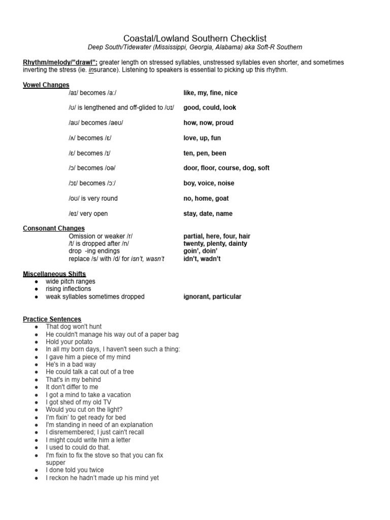 Southern Accent Pronunciation Guide | PDF