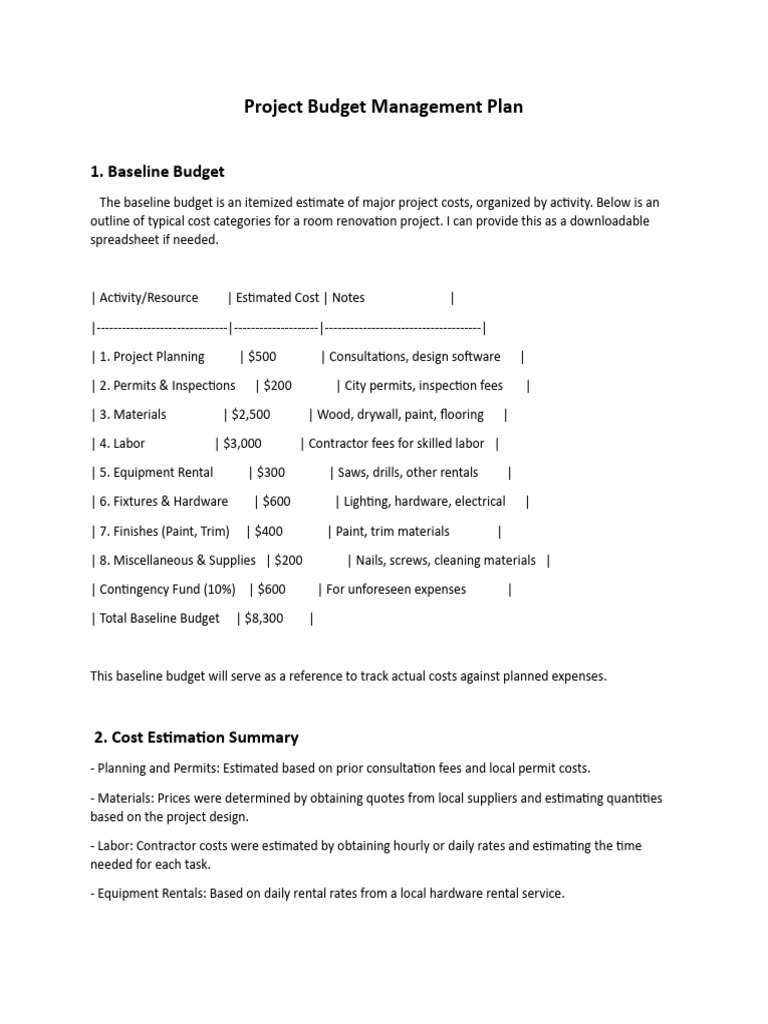 Project Budget Management Plan | PDF | Budget | Cost