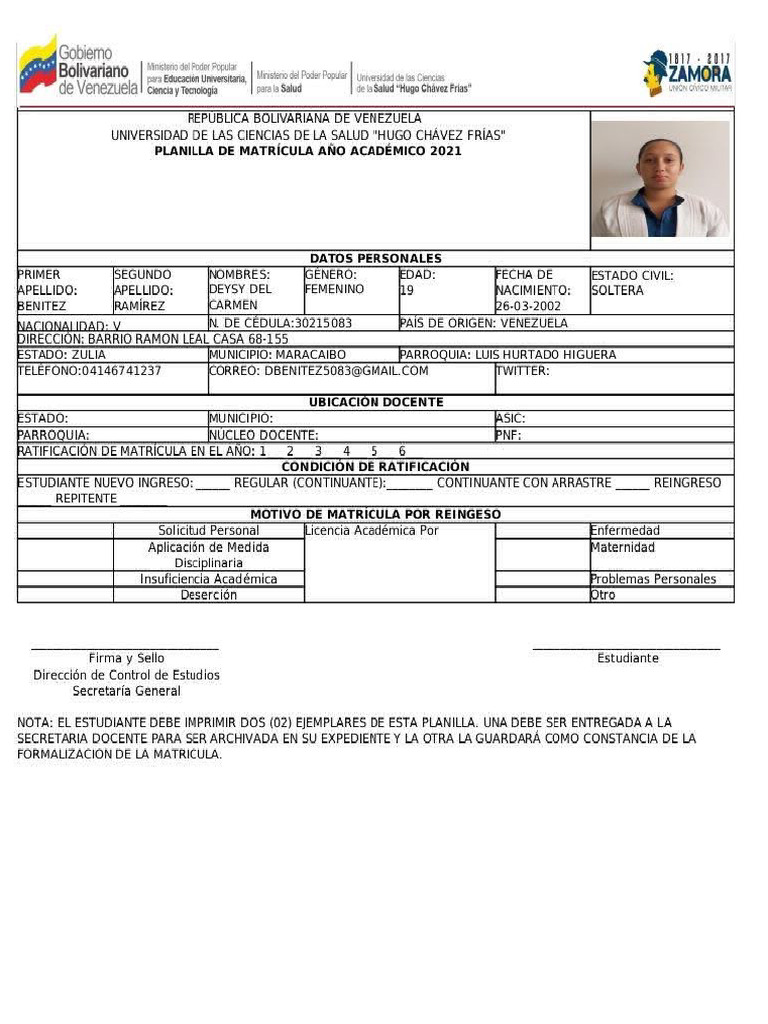 Deysy Planilla de Inscripción | PDF