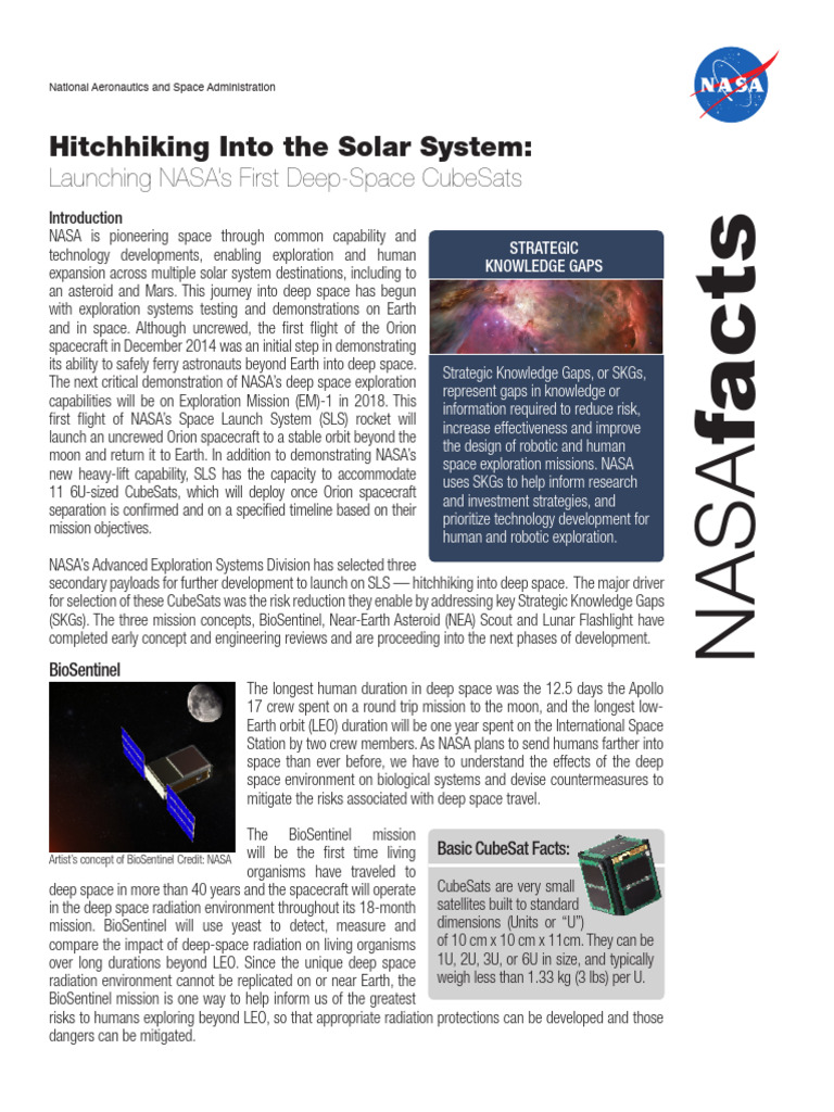 BioSentinel: Deep Space Radiation Study | PDF | Nasa | Outer Space