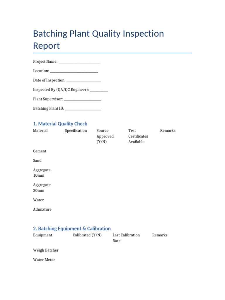Batching Plant Inspection Checklist | PDF