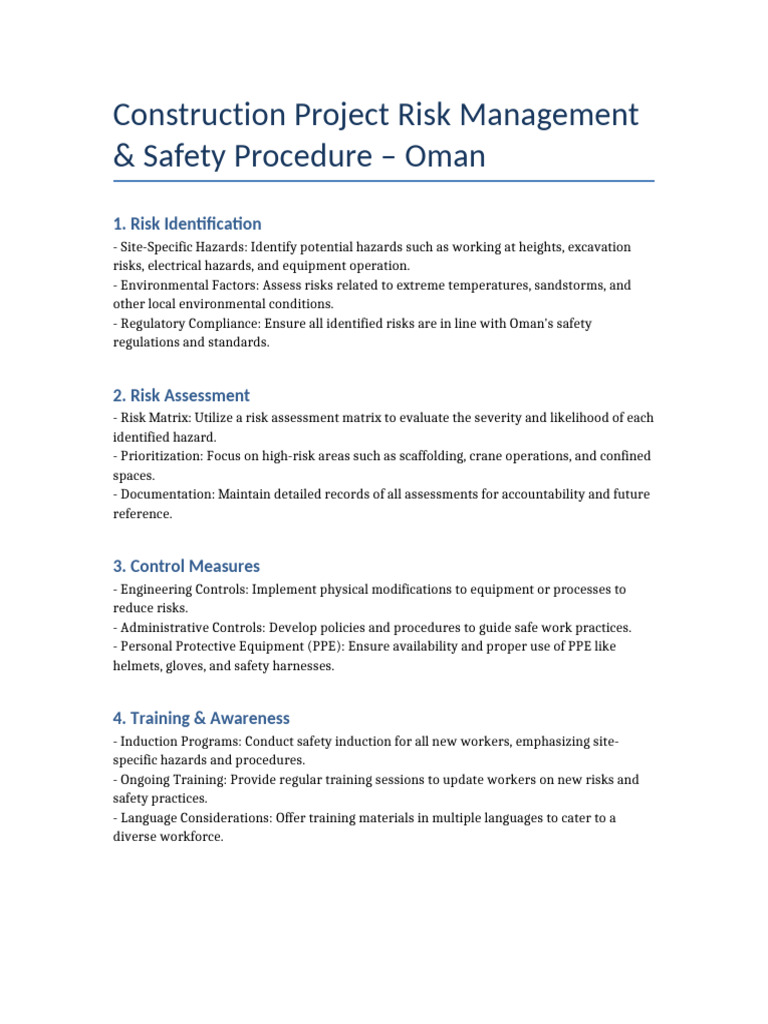 Oman Construction Risk Management Guide | PDF