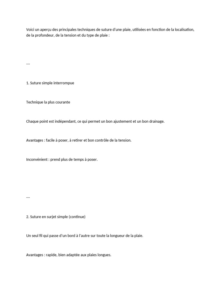 Techniques de suture de plaies | PDF