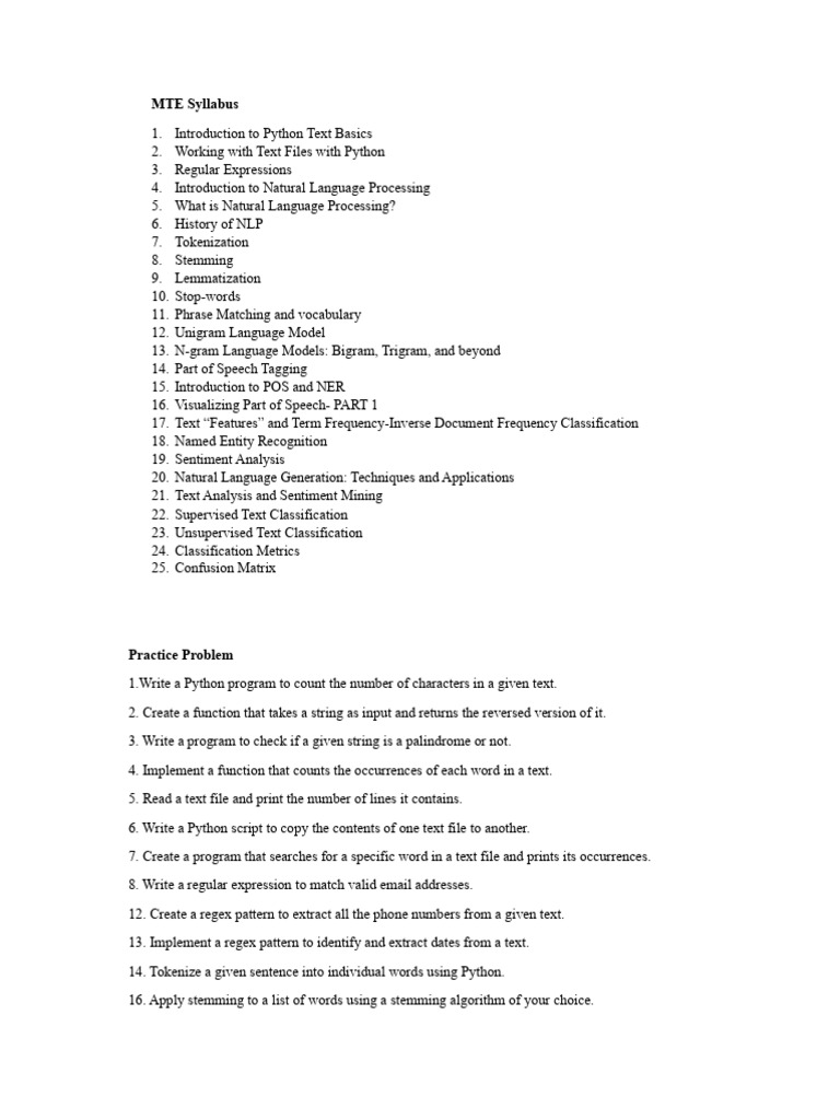 MTE Syllabus Overview and Exercises | PDF | Statistical Classification ...