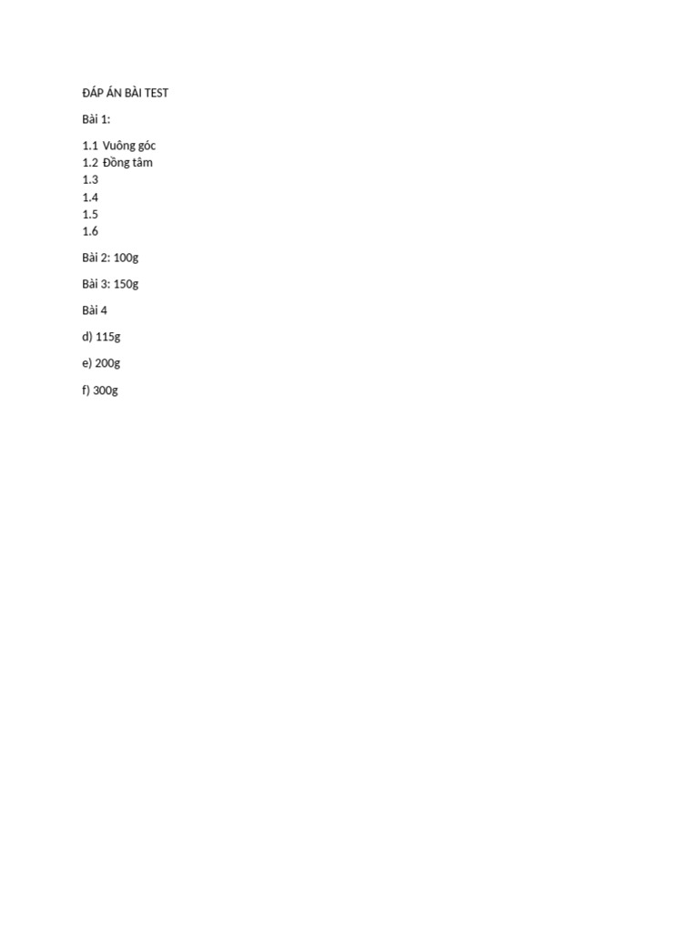 Đáp Án Bài Test | PDF