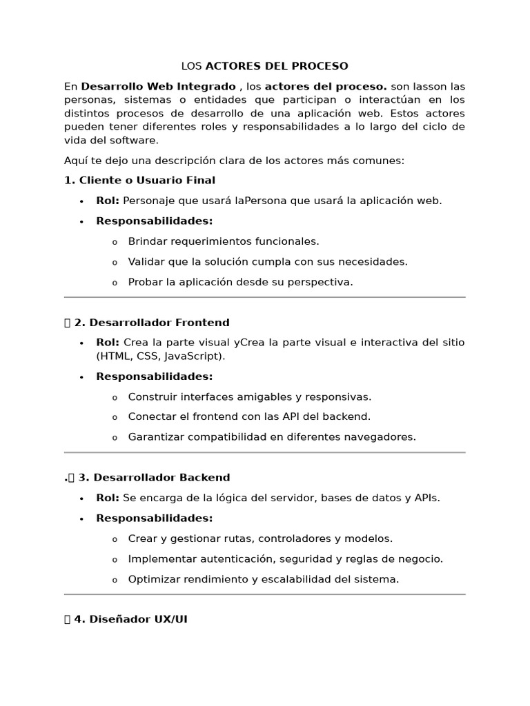 Actores Clave en Desarrollo Web | PDF | Informática | Ingeniería de ...