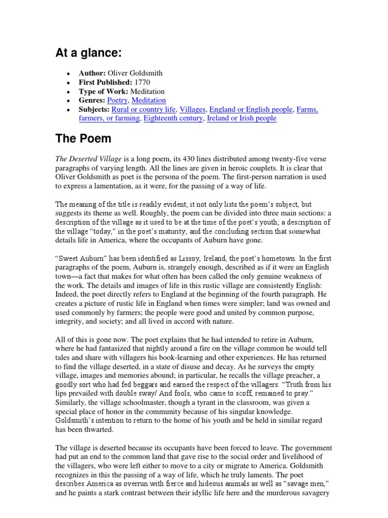 Essay The Deserted Village Poetry Poetic Form