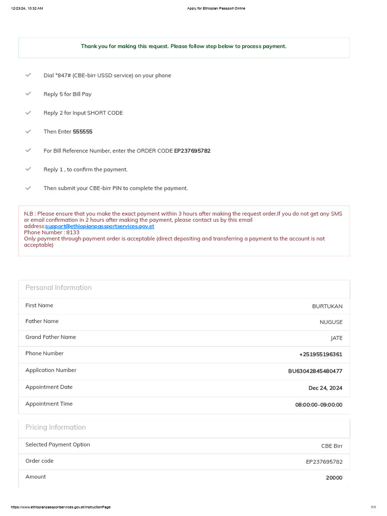 CBE Birr Payment Instructions for Passport | PDF | Service Industries ...
