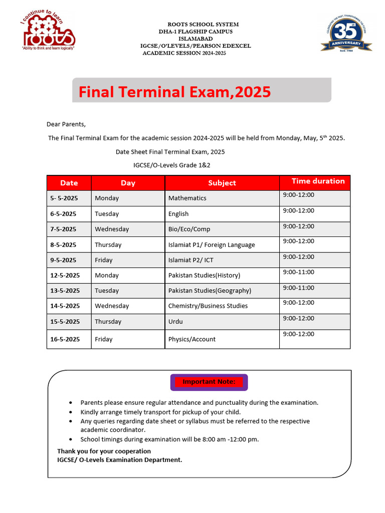 2025 Final Terminal Exam Schedule | PDF | Educational Assessment And ...