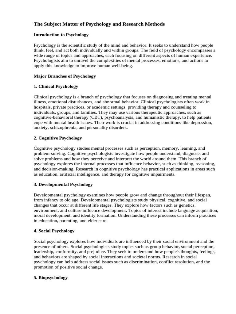 Overview of Psychology & Research Methods | PDF | Psychology ...