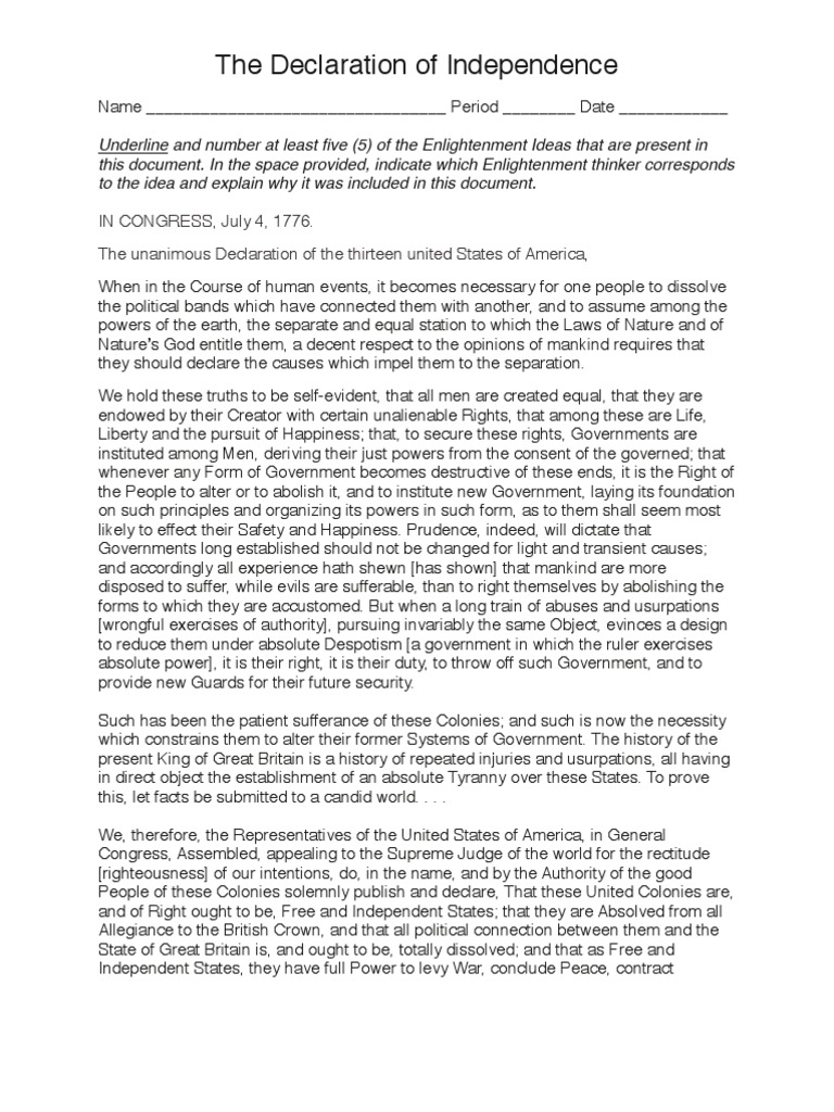 Declaration of Independence Natural And Legal Rights United States