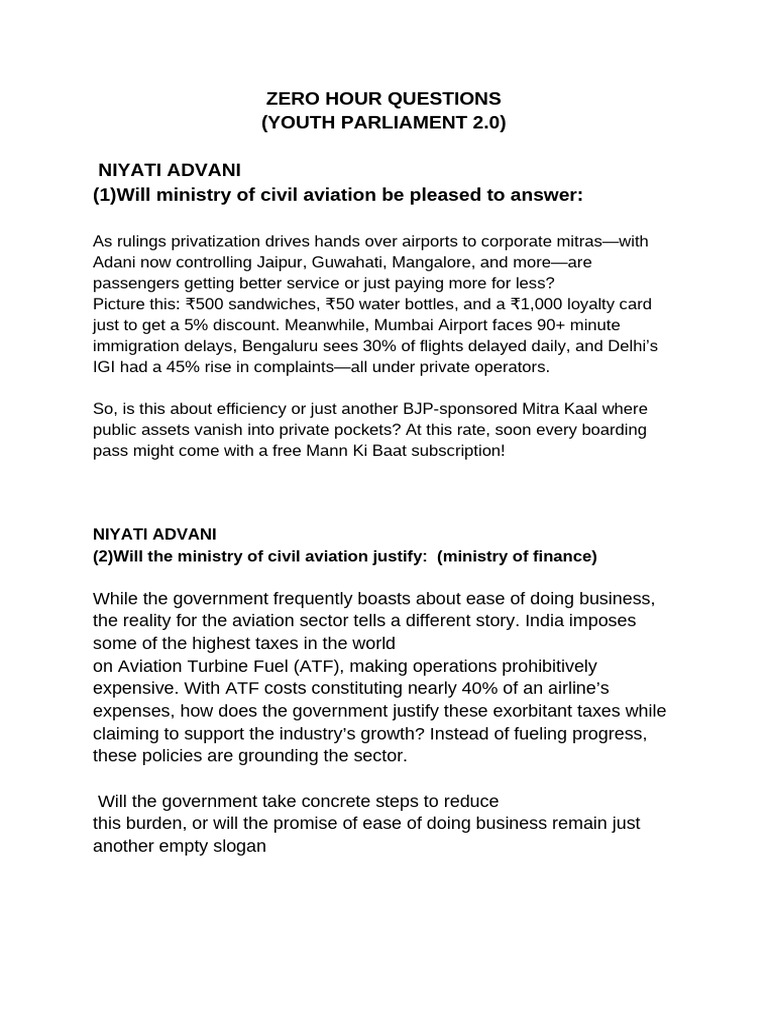 Zero Hour: Key Parliamentary Questions | PDF | Train | Rail Transport