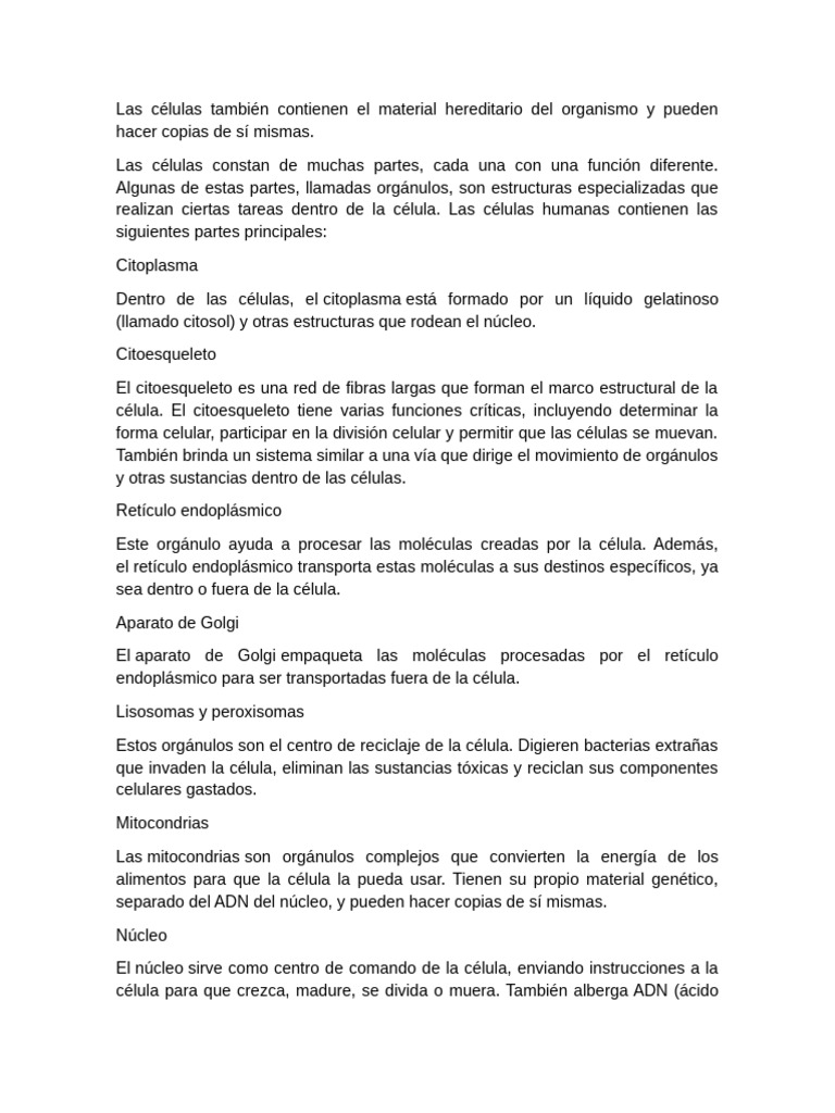 Estructura y funciones de las células | PDF | Biología Celular ...