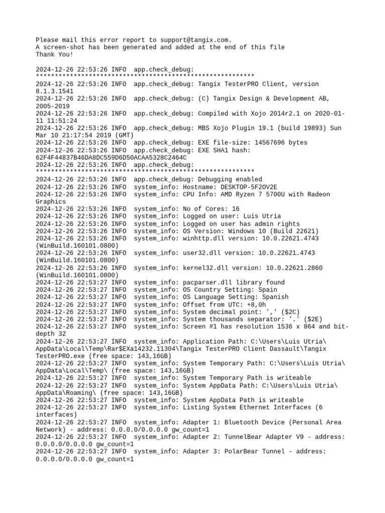 Tangix TesterPRO Client Debug Report | PDF | Proxy Server | Computing