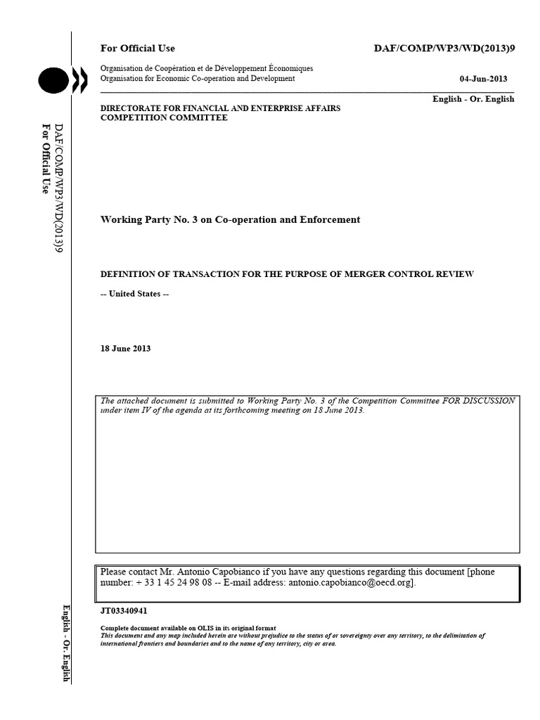 U.S. Merger Control Transaction Definition | PDF | Mergers And ...