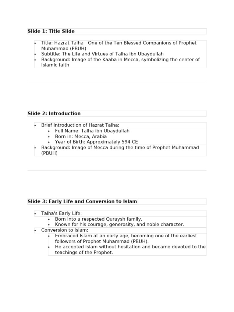 Life and Legacy of Hazrat Talha | PDF | Muhammad | Ummah