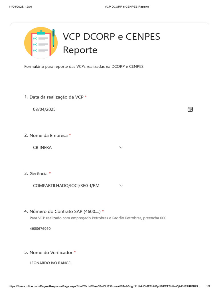 Reporte de VCP na DCORP e CENPES | PDF