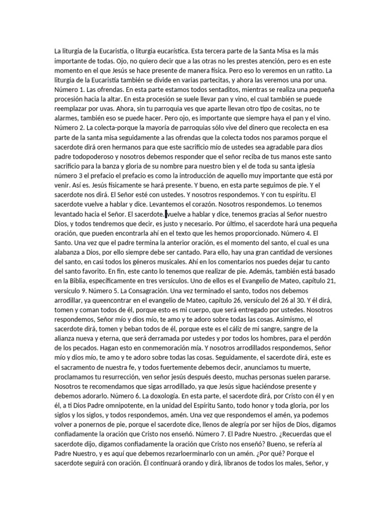 Liturgia de la Eucaristía en la Misa | PDF | eucaristía | Oración