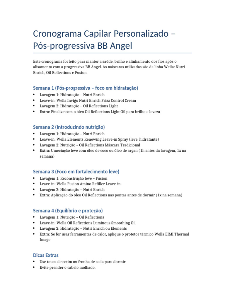 Cronograma Capilar Pos Progressiva BB Angel Wella | PDF