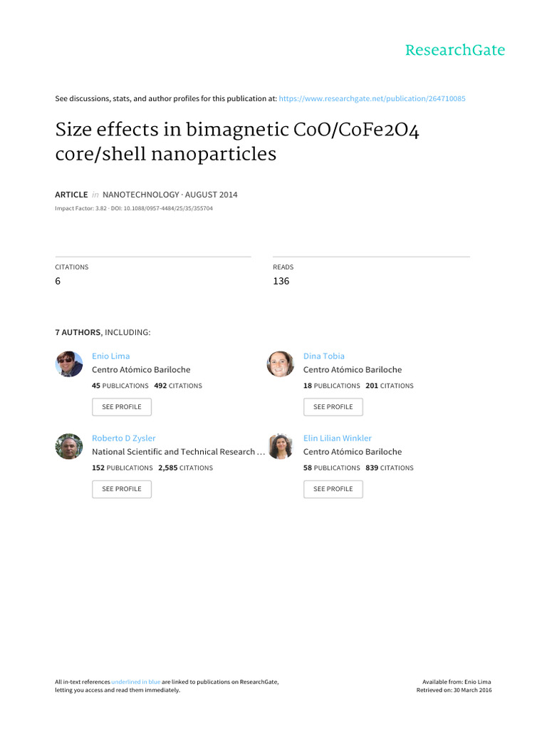 2014 Size Effects in Bimagnetic CoO CoFe2O4 Core Shell Nanoparticles ...