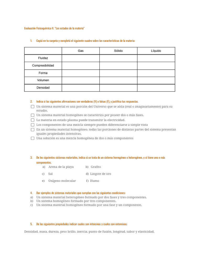 Evaluación Fyq II Estados de La Materia | PDF