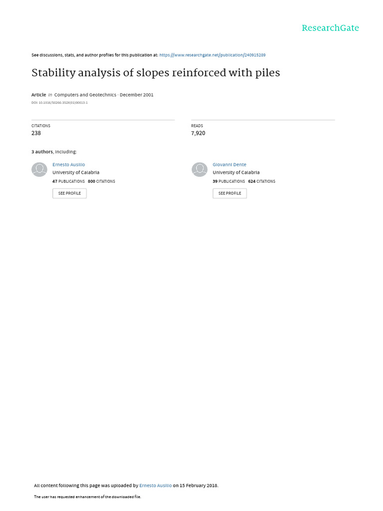 Slope Stability Analysis with Piles | PDF | Civil Engineering ...