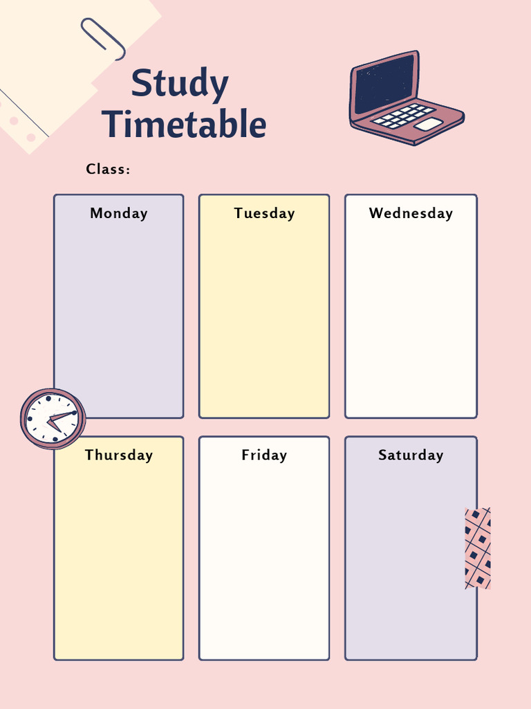 Pink Playful Weekly School Timetable Planner | PDF