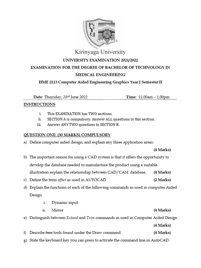 HME 2113 Computer Aided Engineering Graphics Year I Semester II | PDF ...