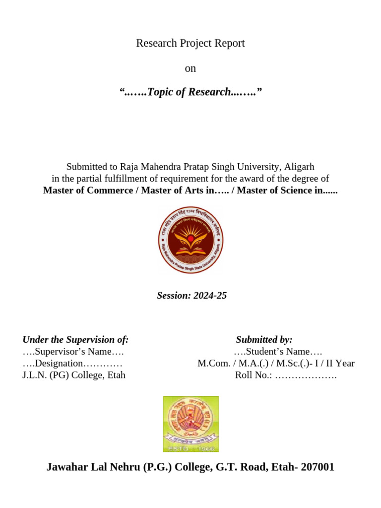 Front Page Sample For RPR | PDF