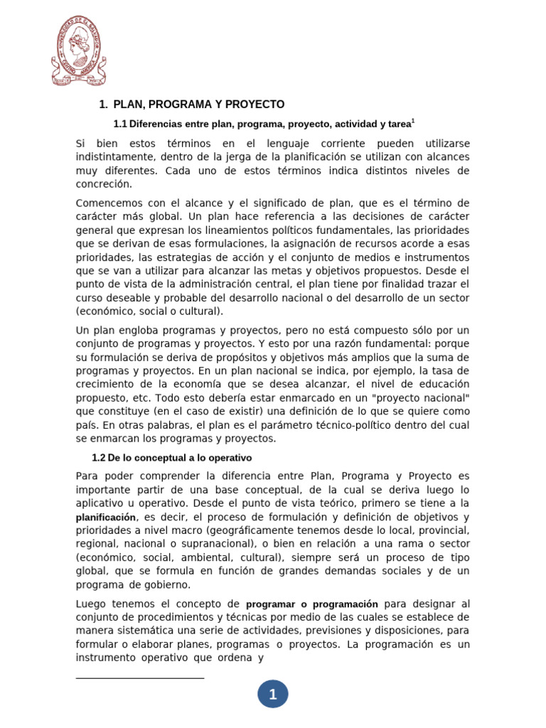Diferencias entre Plan, Programa y Proyecto | PDF | Planificación