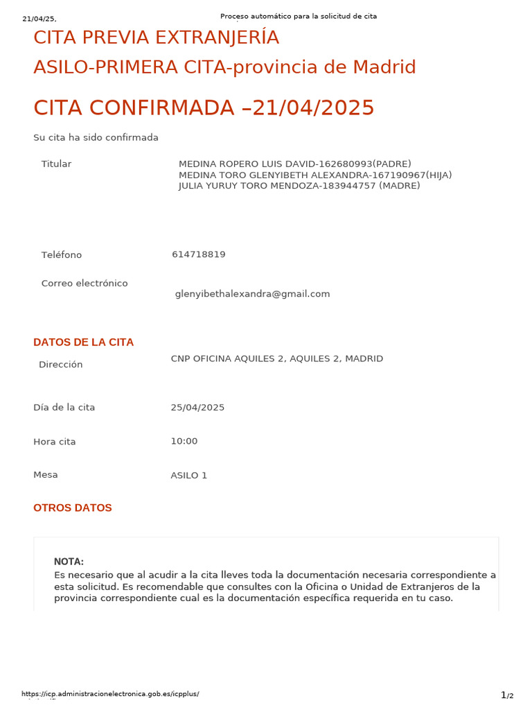 Cita Previa Extranjería Madrid 2025 | PDF
