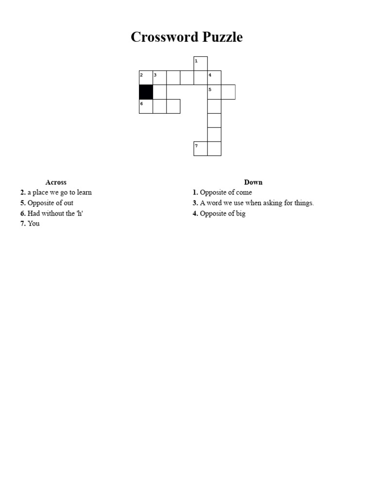 Educational Crossword Puzzle Clues PDF