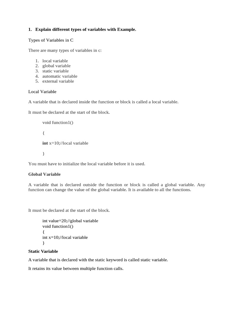 Explain different types of variables with Example | PDF | Control Flow ...