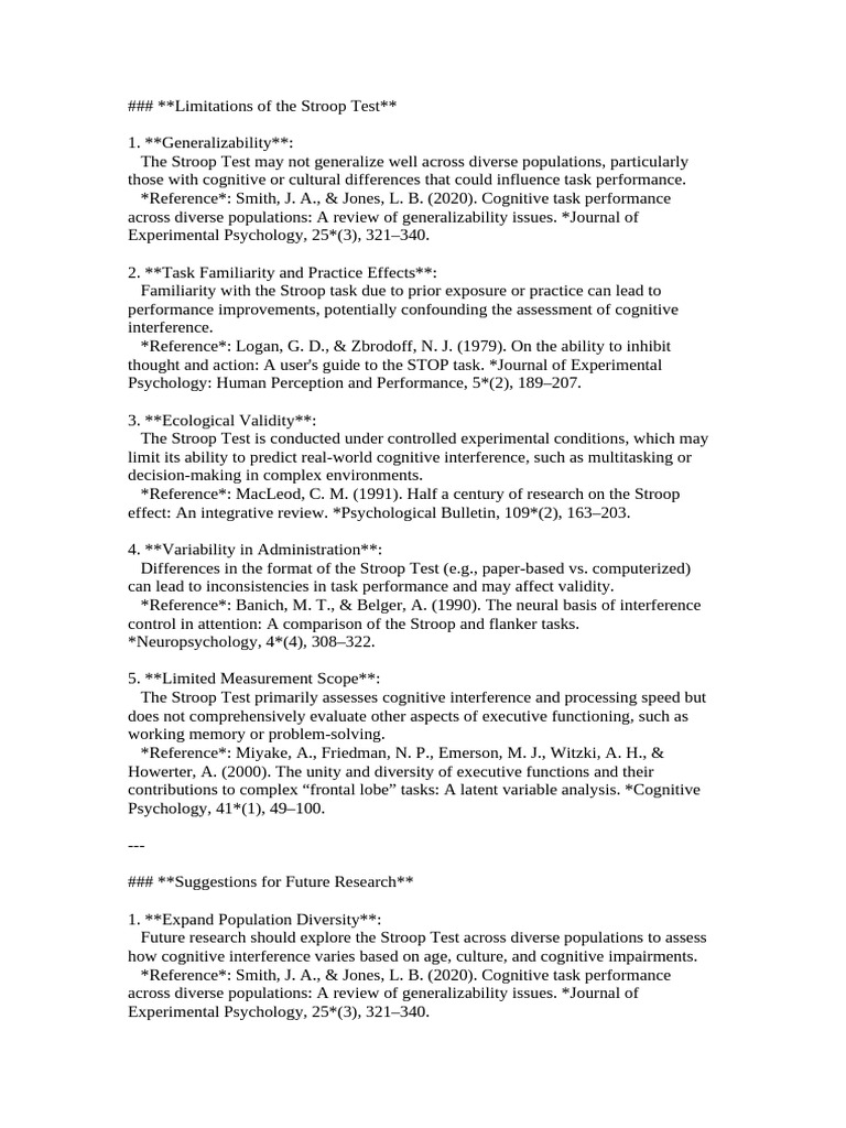 Limitations and Future of Stroop Test | PDF | Executive Functions ...