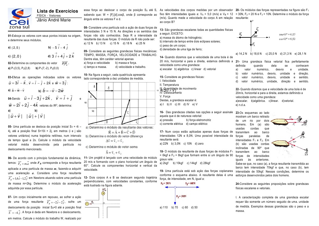 Lista de Vetores - Pronta | PDF | Vetor euclidiano | Deslocamento (vetor)