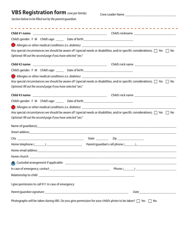 VBS Family Registration Form | PDF | Parent | Family