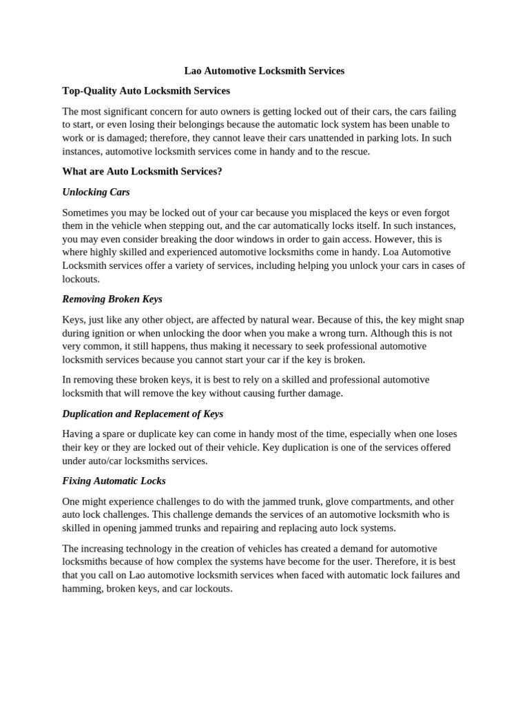 Automotive Locksmith Services - Edited | PDF