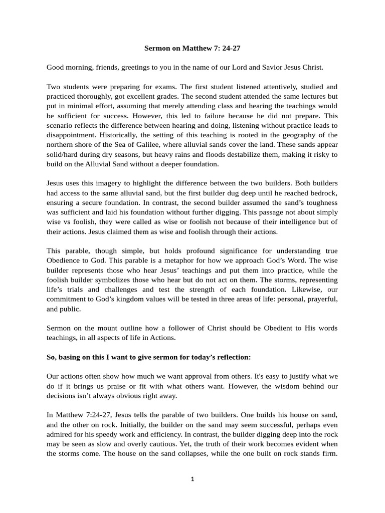 Sermon On Matthew 7 New Edited | PDF | Jesus | Gospel Of Matthew