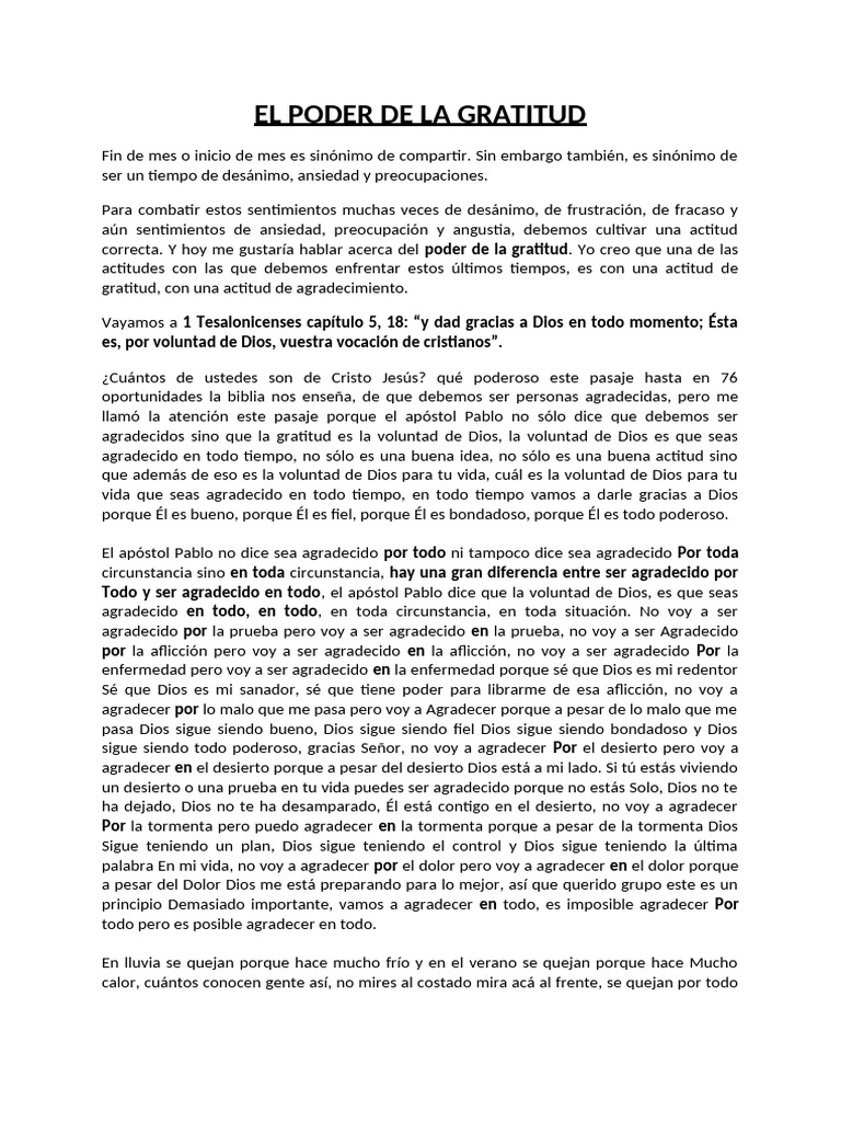 El Poder de La GRATITUD | PDF | Gratitud | Jesús