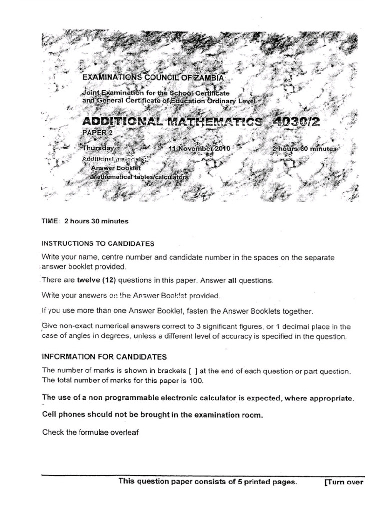 2010 P2 Additional Mathematics | PDF